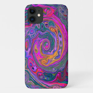 Retro Magenta, Green and Orange Abstract Swirl iPhone 11 Case