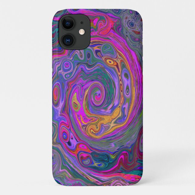 Retro Magenta, Green and Orange Abstract Swirl Case-Mate iPhone Case (Back)