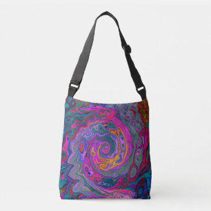 Retro Magenta, Green and Orange Abstract Swirl Crossbody Bag