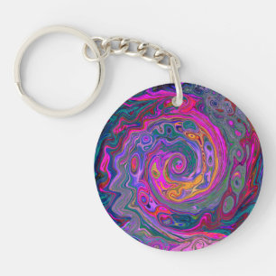 Retro Magenta, Green and Orange Abstract Swirl Key Ring