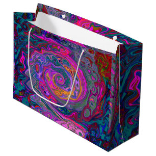 Retro Magenta, Green and Orange Abstract Swirl Large Gift Bag