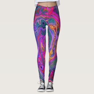 Retro Magenta, Green and Orange Abstract Swirl Leggings
