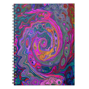 Retro Magenta, Green and Orange Abstract Swirl Notebook