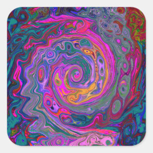 Retro Magenta, Green and Orange Abstract Swirl Square Sticker