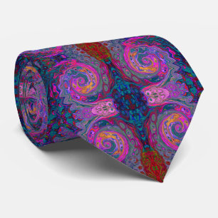 Retro Magenta, Green and Orange Abstract Swirl Tie