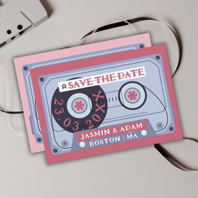 Retro Magenta Pink Cassette Tape Wedding Save The Date (Creator Uploaded)