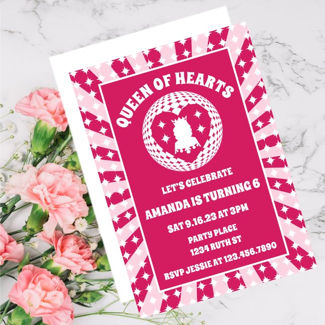 Retro Magenta Queen Of Hearts Birthday Invitation (Creator Uploaded)