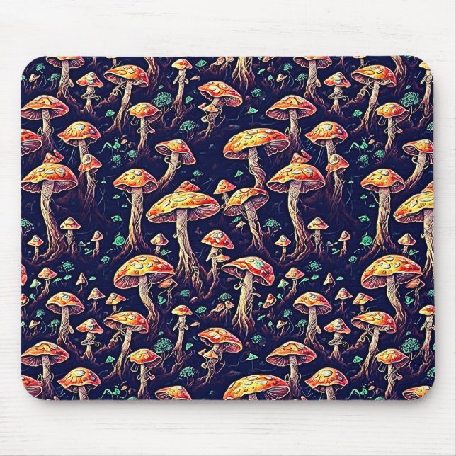 Retro Magic: Bioluminescence Mushrooms  Mouse Mat (Front)