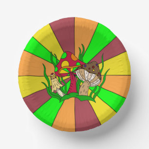 Retro Magic Mushrooms Paper Plate