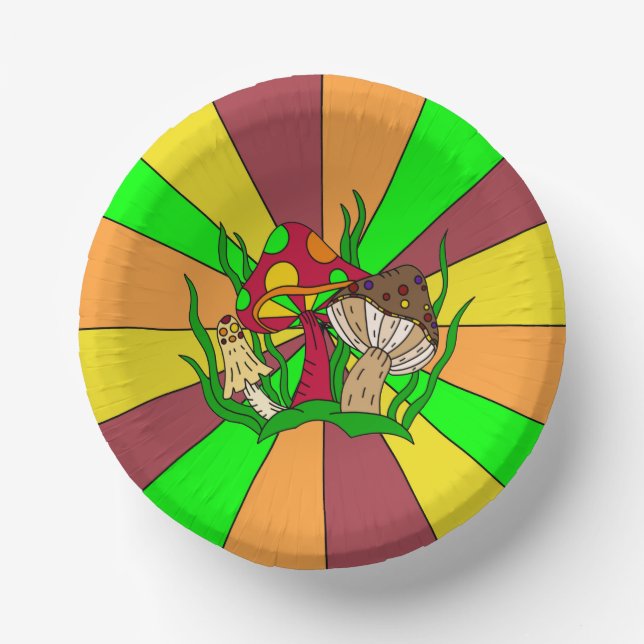 Retro Magic Mushrooms  Paper Plate (Front)