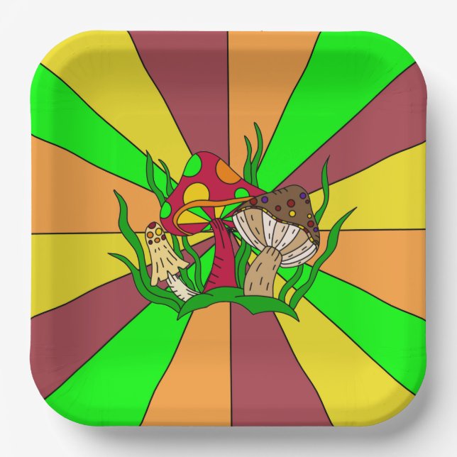 Retro Magic Mushrooms    Paper Plate (Front)