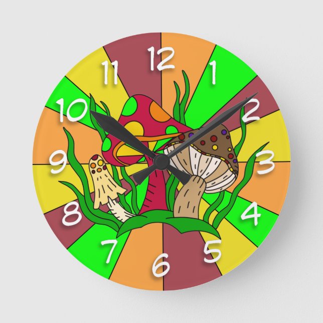 Retro Magic Mushrooms  Round Clock (Front)