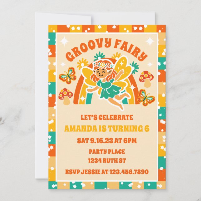 Retro Magical Fairy Garden Floral Birthday Photo Invitation (Front)