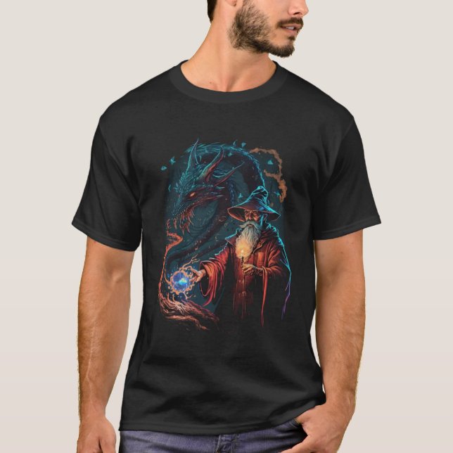Retro Magical Wizard Fantasy T-Shirt (Front)