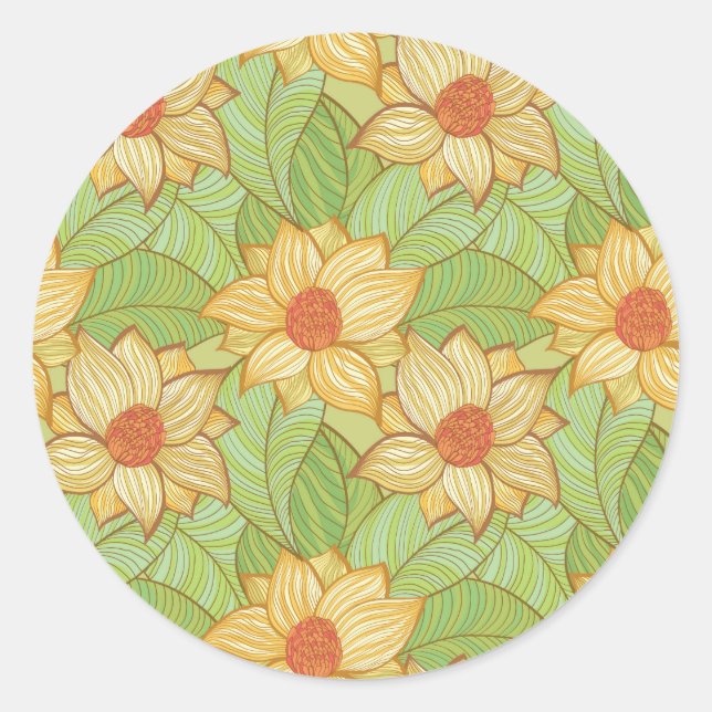 Retro Magnolia Pattern Classic Round Sticker (Front)