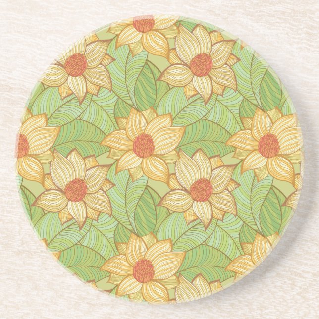 Retro Magnolia Pattern Coaster (Front)