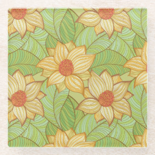 Retro Magnolia Pattern Glass Coaster