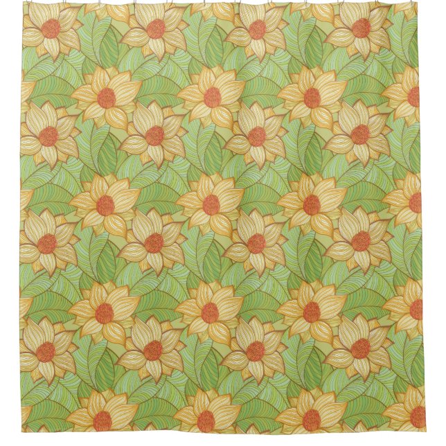 Retro Magnolia Pattern Shower Curtain (Front)