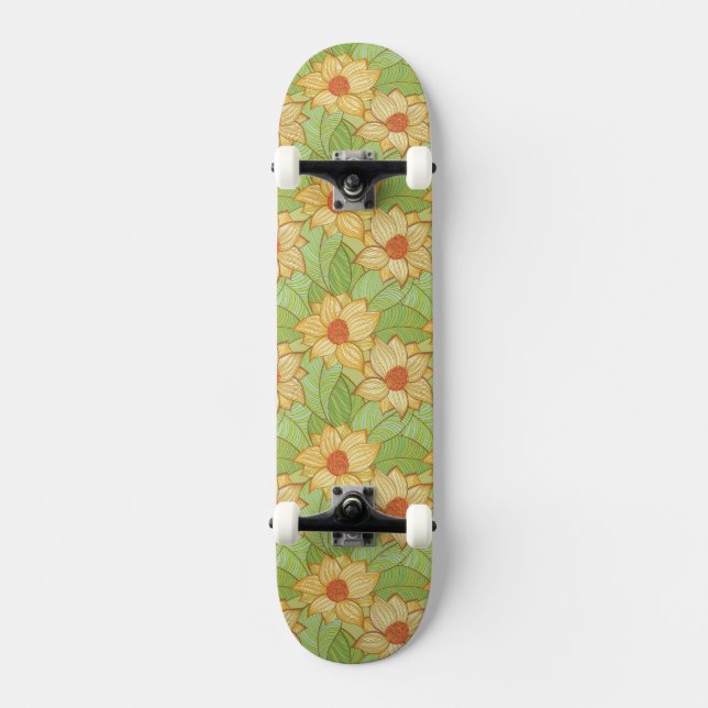 Retro Magnolia Pattern Skateboard (Front)