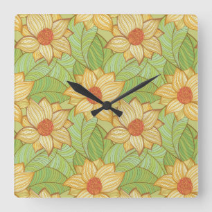 Retro Magnolia Pattern Square Wall Clock