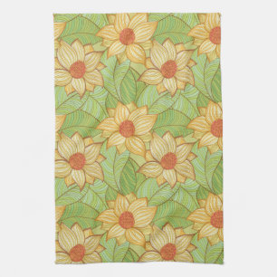 Retro Magnolia Pattern Tea Towel