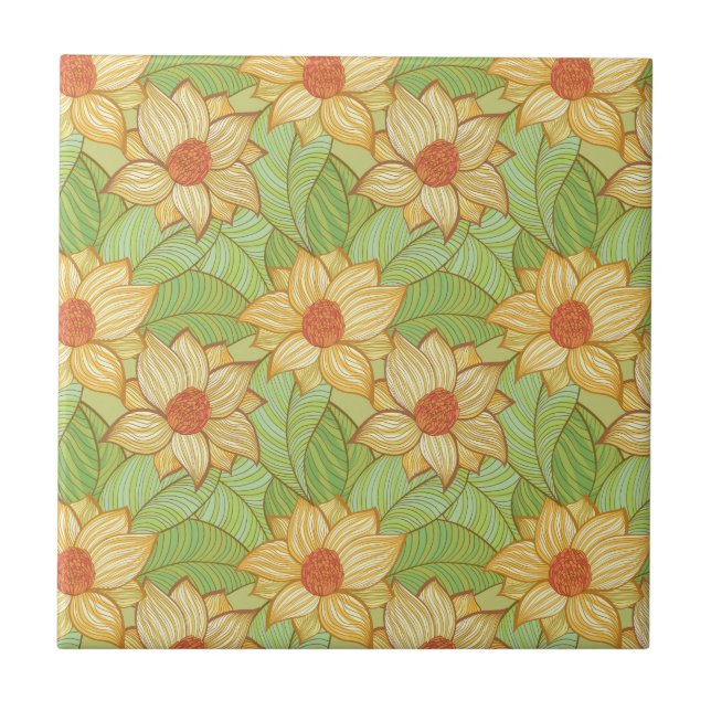 Retro Magnolia Pattern Tile (Front)