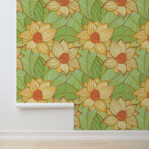 Retro Magnolia Pattern Wallpaper