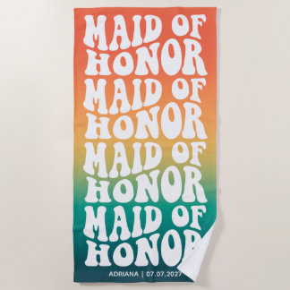 Retro Maid of Honour Ombre Bachelorette Party Beach Towel