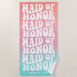 Retro Maid of Honour Pink Aqua Gradient  Beach Towel