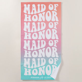 Retro Maid of Honour Pink Aqua Gradient  Beach Towel
