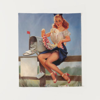 Retro Mail Box Pinup Girl Tapestry