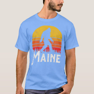 Retro Maine Bigfoot Silhouette Sun Believe T-Shirt