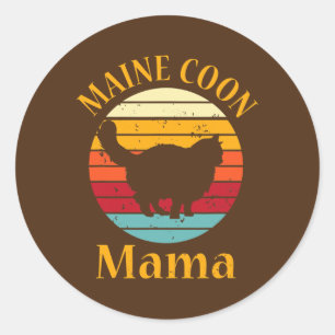 Retro Maine Coon Cat Mum Pet Owner Vintage Maine Classic Round Sticker