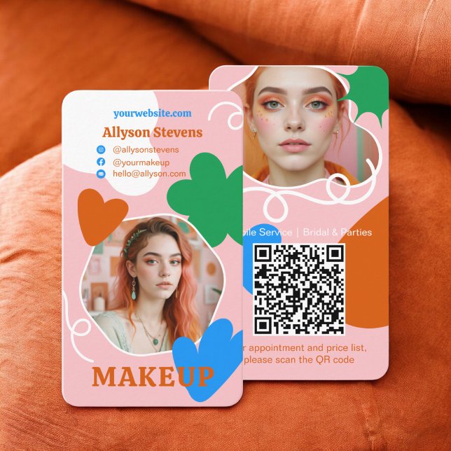 Retro Makeup beauty shapes photo qr code logo Business Card (Retro Makeup beauty shapes photo qr code logo Business Card)