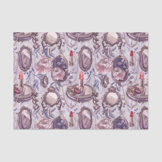 Retro Makeup Vanity Compact Mirror Decoupage Tissue Paper (Front)