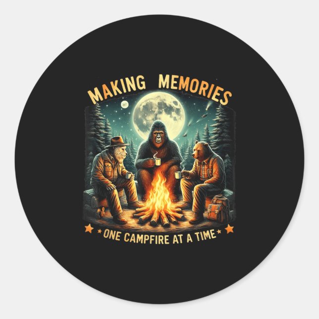 Retro Making Memories One Campfire At A Time Bigfo Classic Round Sticker (Front)