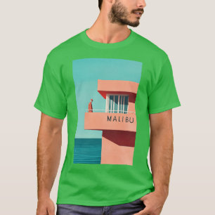 Retro Malibu Coastline Art with Minimalist Archite T-Shirt