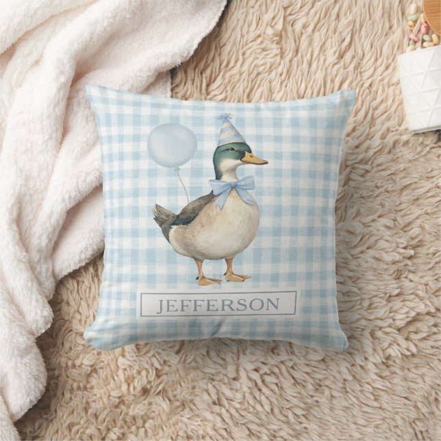 Retro Mallard Duck Baby Blue Balloon Boy Nursery Cushion (Blanket)