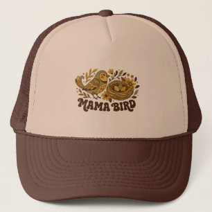 Retro Mama Bird Art – 1970s Vintage Nature Illustr Trucker Hat