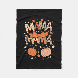 Retro Mama Coquette Bows Leopard Mom Fall Thanksgi Fleece Blanket
