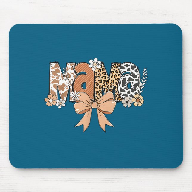 Retro Mama Coquette Bows Leopard Mom Mother's Day  Mouse Mat (Front)
