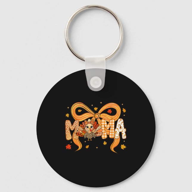 Retro Mama Coquette Fall Turkey Thanksgiving Match Key Ring (Front)