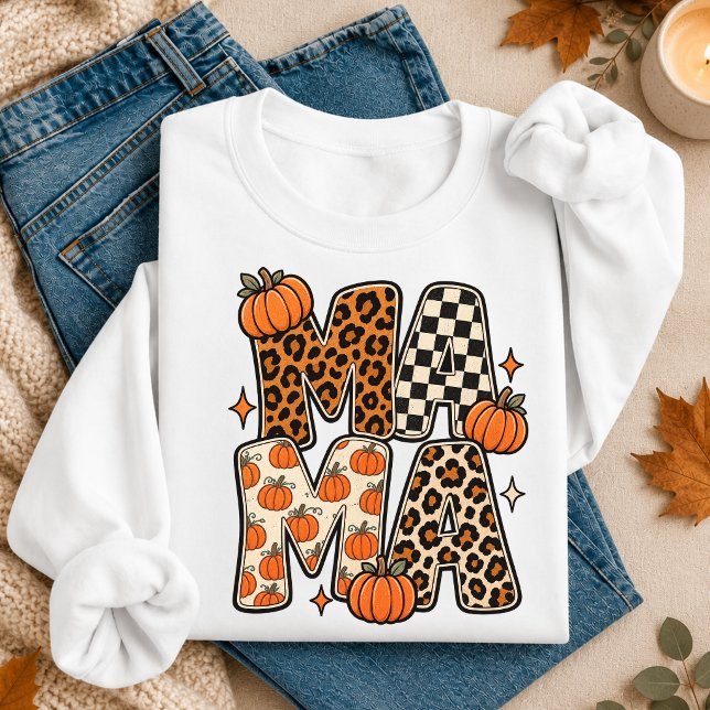 Retro Mama Fall Pumpkin Leopard Sweatshirt (Retro Mama Fall Pumpkin Leopard Sweatshirt)