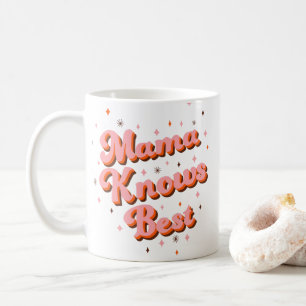 Retro Mama Knows Best Pink Brown 70s Lettering Coffee Mug