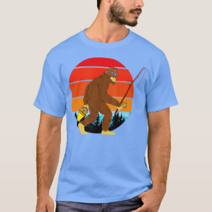 Retro Man Bigfoot Fishing Outdoor Bigfoot Fishing T-Shirt