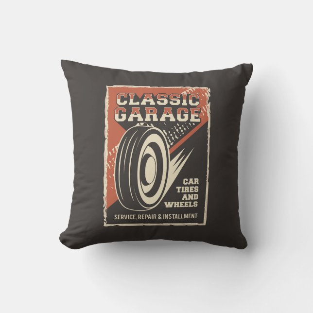 Retro Man Cave Classic Automotive- Tyre Throw Pill Cushion (Front)