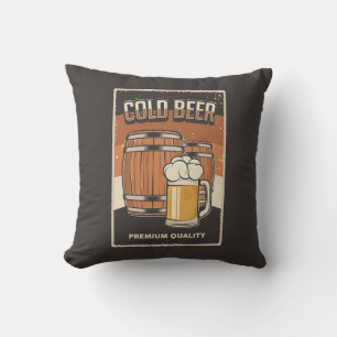 Retro Man Cave Classic Barrels-Cold Beer Throw Cushion