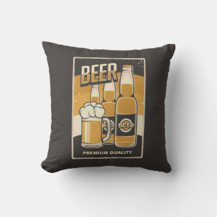 Retro Man Cave Classic -Cold Bottle Beer   Throw P Cushion