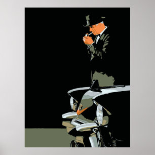 Retro, man in black, black cadillac poster