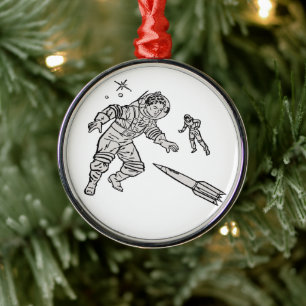 Retro man in space metal tree decoration